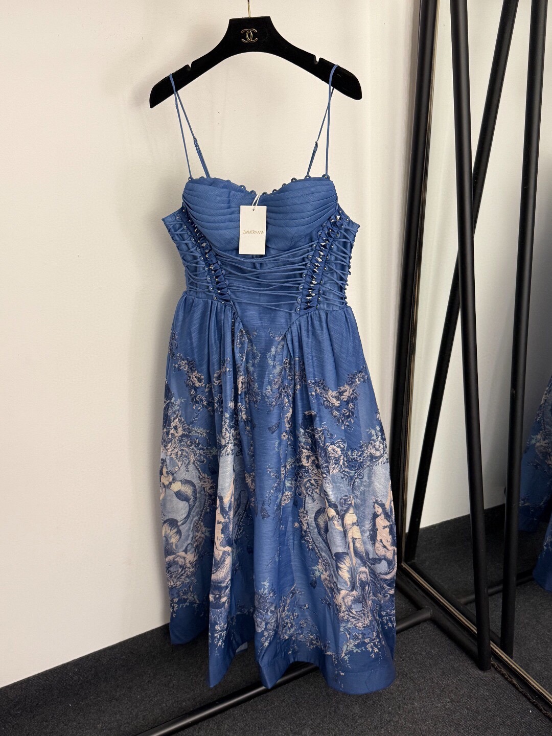 NO:829291,Model No. 20259250 Zimmermann's latest mermaid print bandeau waist strap puff dress long skirt, blue, pink, red, S-XL, [M size bust 86 elastic, waist 74 elastic, length 115; weight 0.420kg], Zimmermann-clothing, skirts,19860909款号20259250 Zimmermann*新款 美人鱼印花抹胸收腰吊带蓬蓬连衣裙 长裙,蓝色,粉色,红色,S-XL,【M码胸围86弹力,腰围74弹力,长115；重量0.420kg】,兹默曼-服装,skirts,,Women's clothing