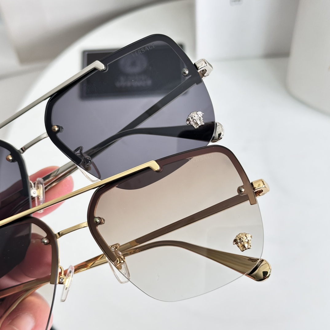 VERSACE Sunglasses Metal Rimless Rectangular