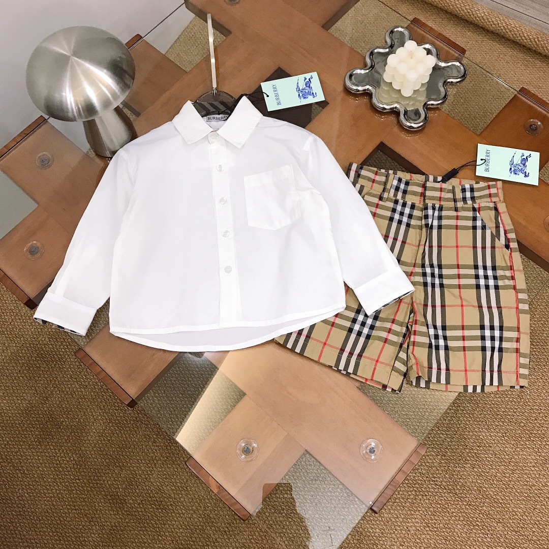 Alta costura, solo cambio de talla. Tallas: 90-150 BURBERR* Serie limitada de conjunto. [Camisa de cuello pequeño + pan…