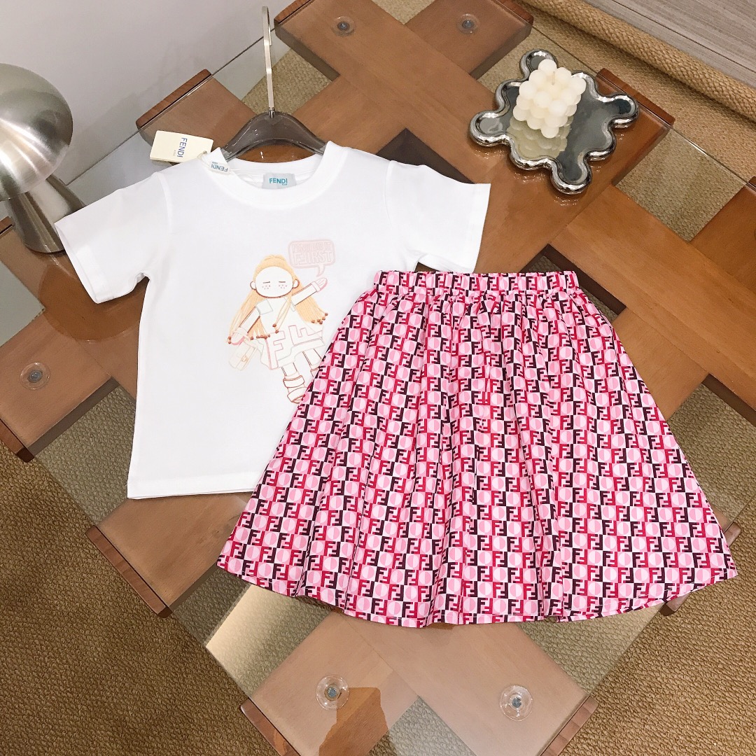 Alta costura solo cambio de talla. Tallas: 90-150. FEND* [Camiseta de algodón puro + falda de media con vuelo de gasa m…