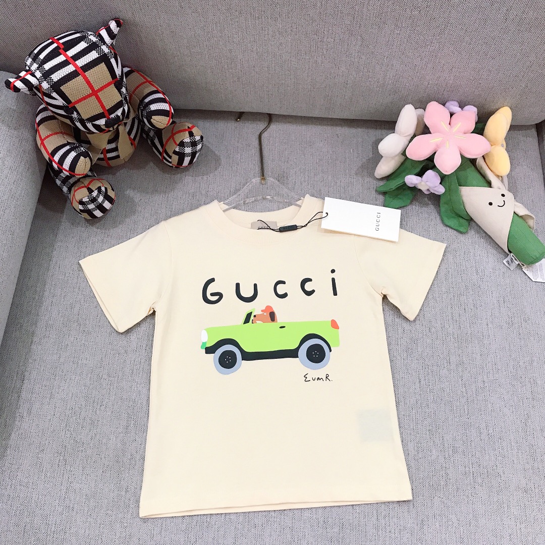 Alta costura solo cambio de talla. Tallas: 90-150 GUCC* Camiseta de manga corta con estampado de perrito infantil 🚗. C…