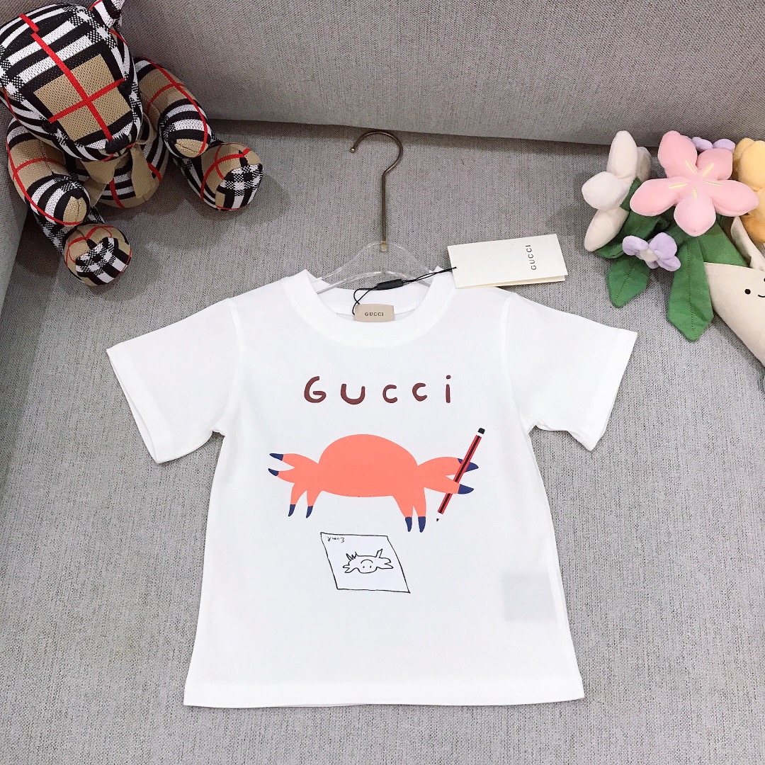 Alta costura solo cambio de talla. Tallas: 90-150 GUCC* Camiseta de manga corta con estampado de cangrejito pintando 🦀…