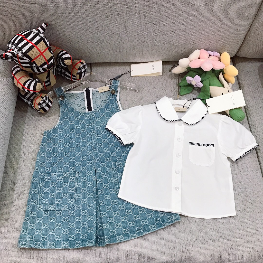 Alta costura solo cambio de talla @218 Tallas: 100-150 GUCC* Conjunto de falda para niña [camisa con cuello bordado + v…
