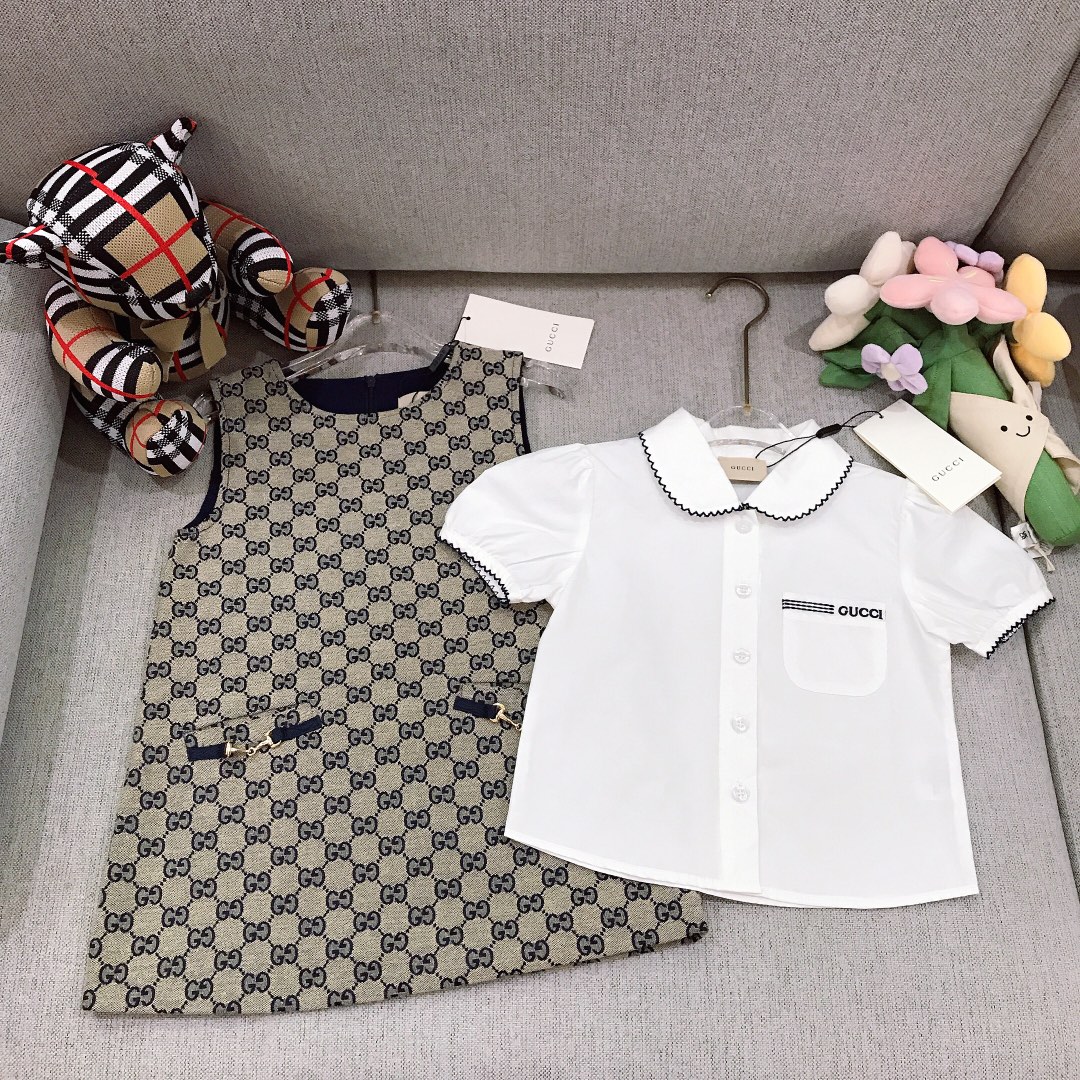 Alta costura solo cambio de talla @218 Tallas: 90-150 GUCC* Conjunto de falda para niña [camisa con cuello bordado + ve…