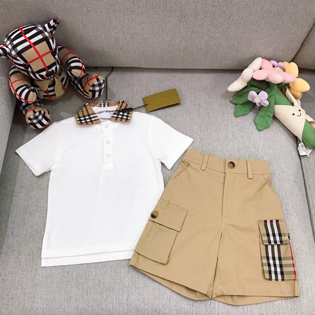 Alta costura solo cambio de talla @198 Tallas: 90-150 BURBERR* 【Polo de cuello vuelto + pantalones cortos de trabajo de…