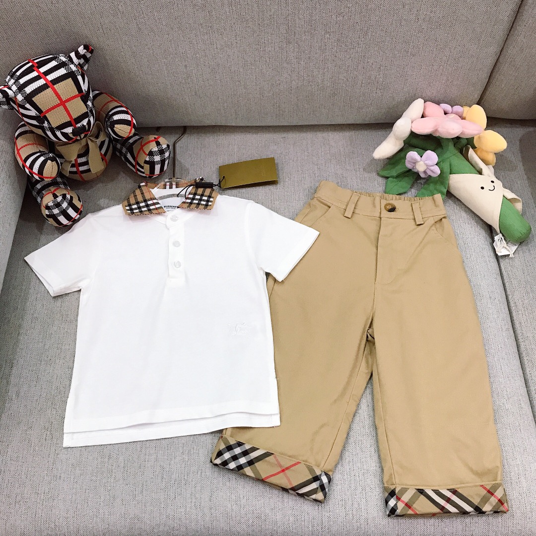 Alta costura solo cambio de talla @218 Tallas: 90-150 BURBERR* 【Polo de cuello vuelto + pantalones largos de algodón te…