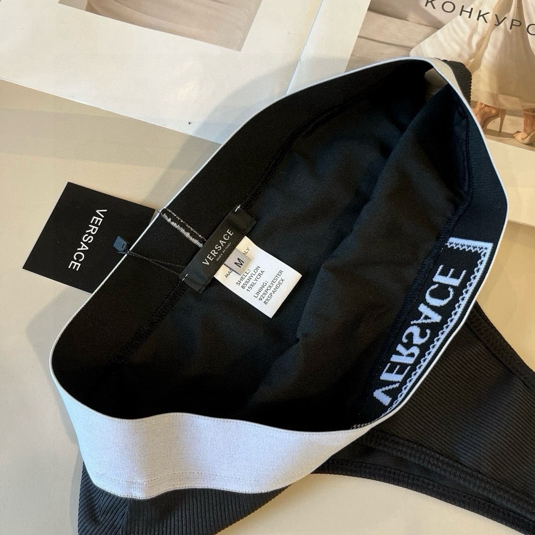 。Versac*范思哲新款织带比基尼分体泳衣套装 黑色白色ＳＭＬ