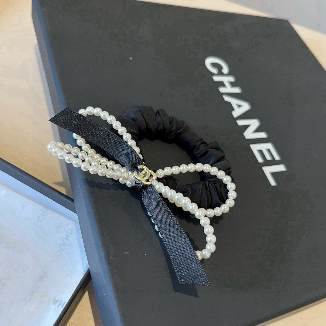 pChanel香奈儿珍珠蝴蝶结橡皮圈，