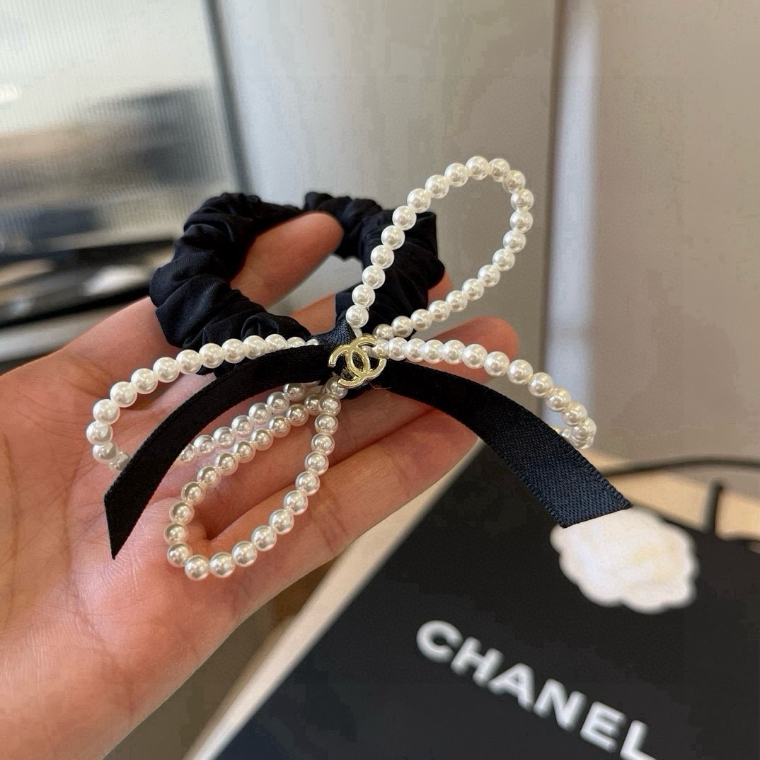 pChanel香奈儿珍珠蝴蝶结橡皮圈，