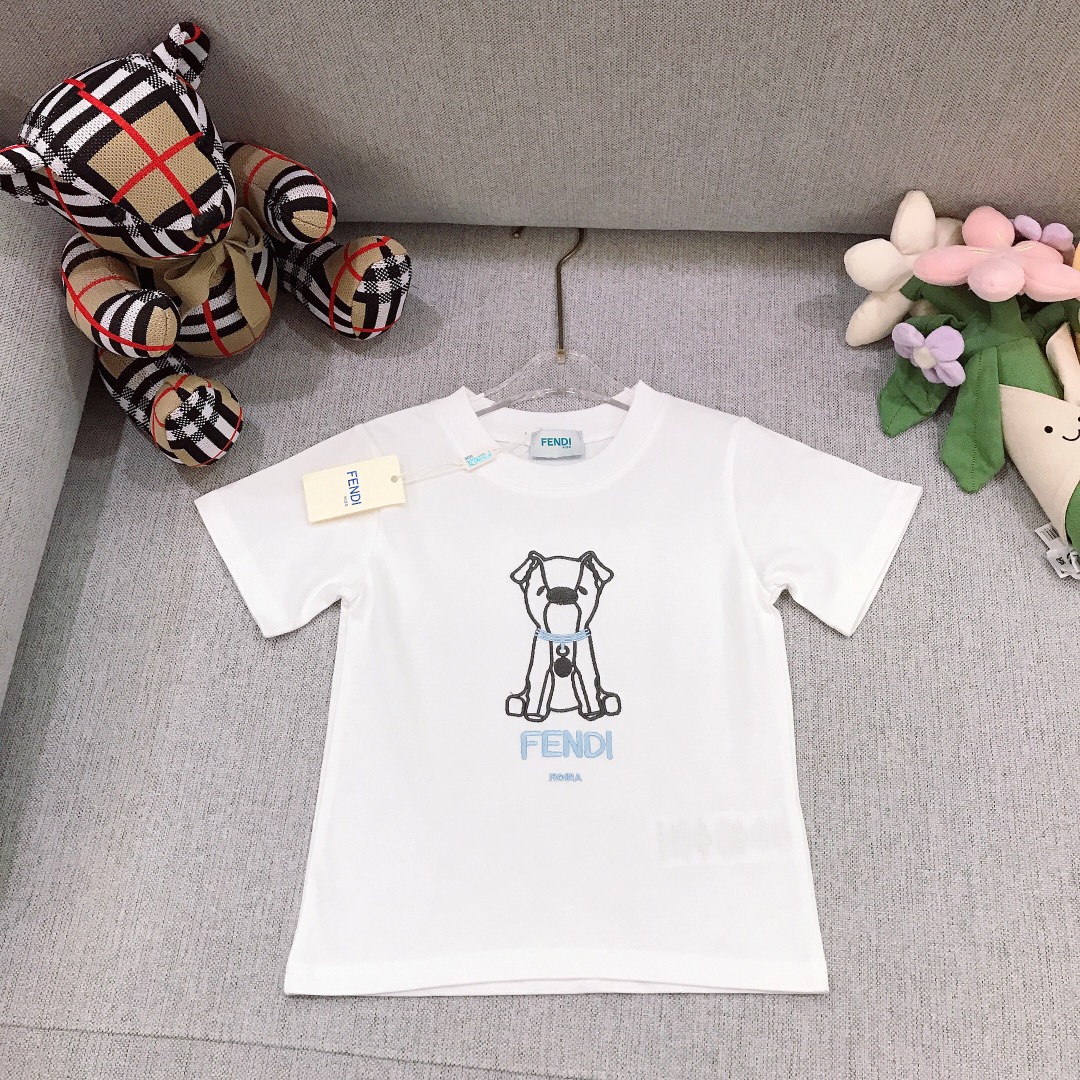 Alta costura solo cambio de talla, tallas: 90-150 FEND* 🌴camiseta de manga corta con perrito🐶 bordado, bordado de peq…