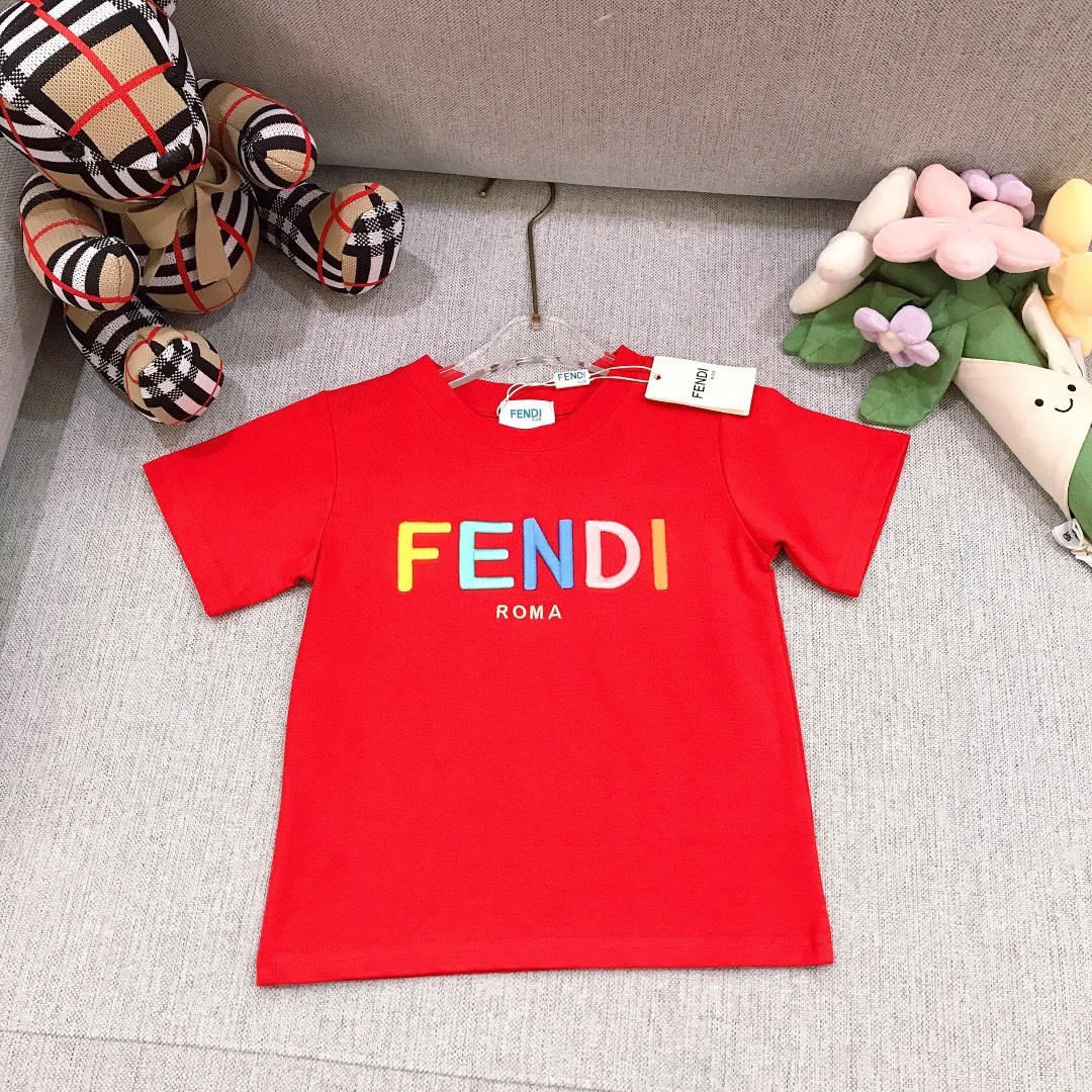 Alta costura solo cambio de talla, tallas: 90-150 FEND* camiseta de cuello redondo de algodón puro, logo bordado en 3D …