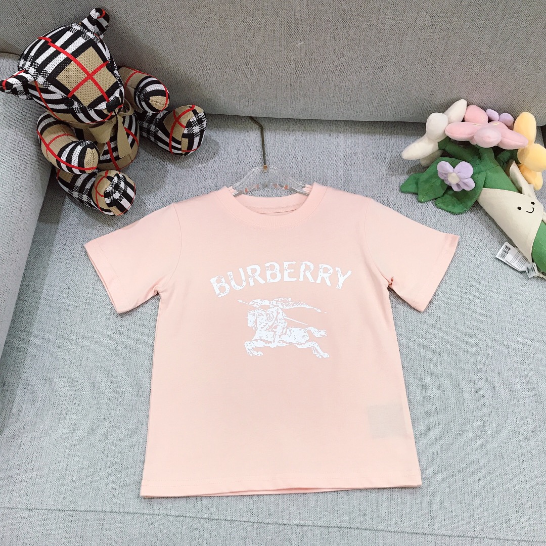Alta costura solo cambio de talla. Tallas: 90-150 Burberr* Camiseta de manga corta de cuello redondo de algodón puro. L…