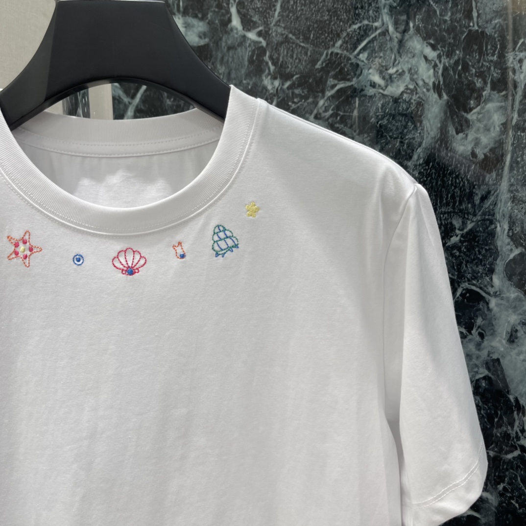 Studio Francoss 26春夏新款 领口刺绣T恤 领口童趣刺绣，海星，贝壳，钻石等元素超有法式