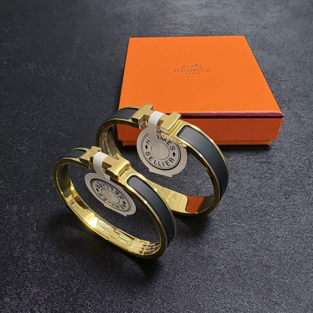 Hermès 爱马仕So Black 黑武士金色金边黑色磨砂手镯｜手镯；宽版尺寸17号、19号、21号 窄版8mm尺寸：17/19号