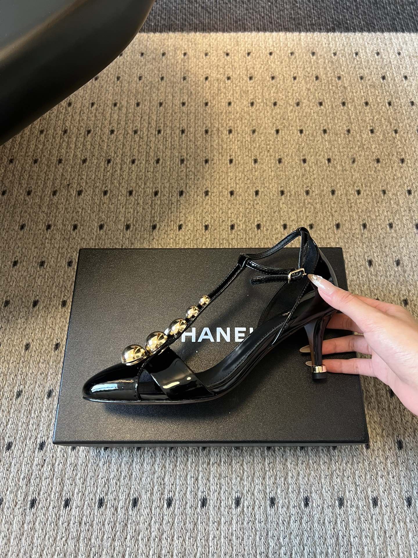 Chloé Patent  T-Strap Ball Detail Slingback Heels 