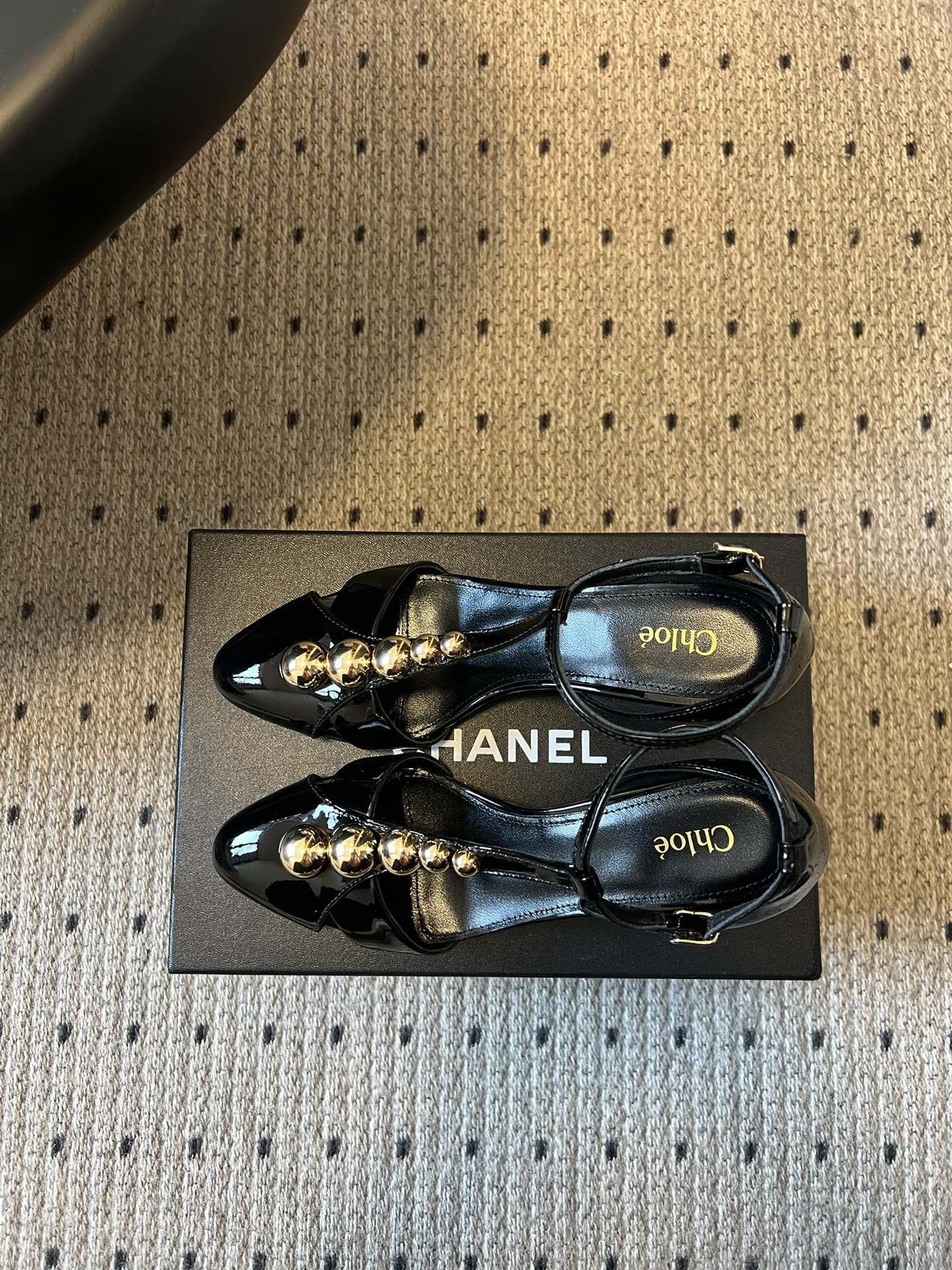 Chloé Patent  T-Strap Ball Detail Slingback Heels 