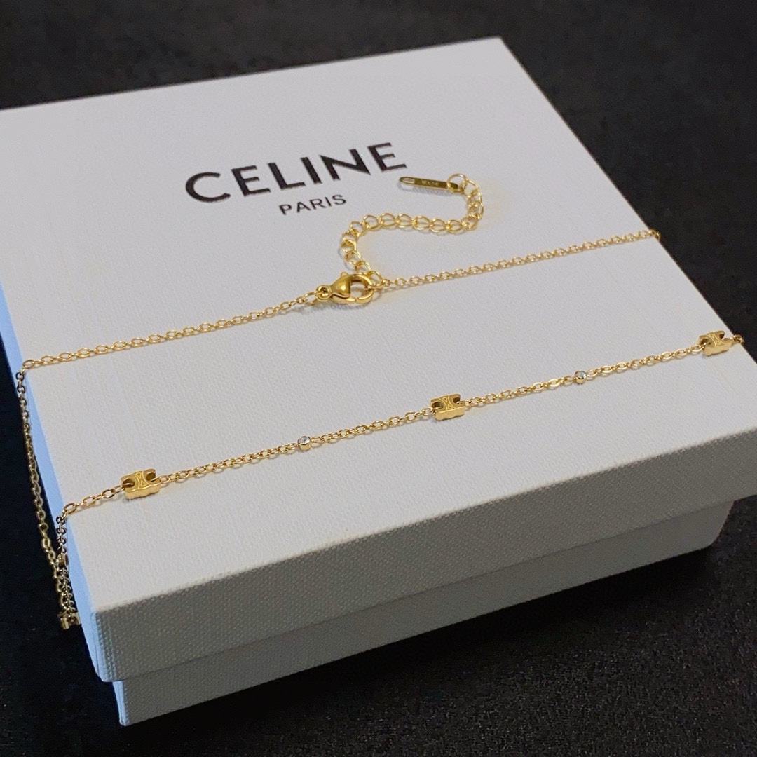 Celine Celine赛琳凯旋门搭配小钻小号细项链 搭配凯旋门图案