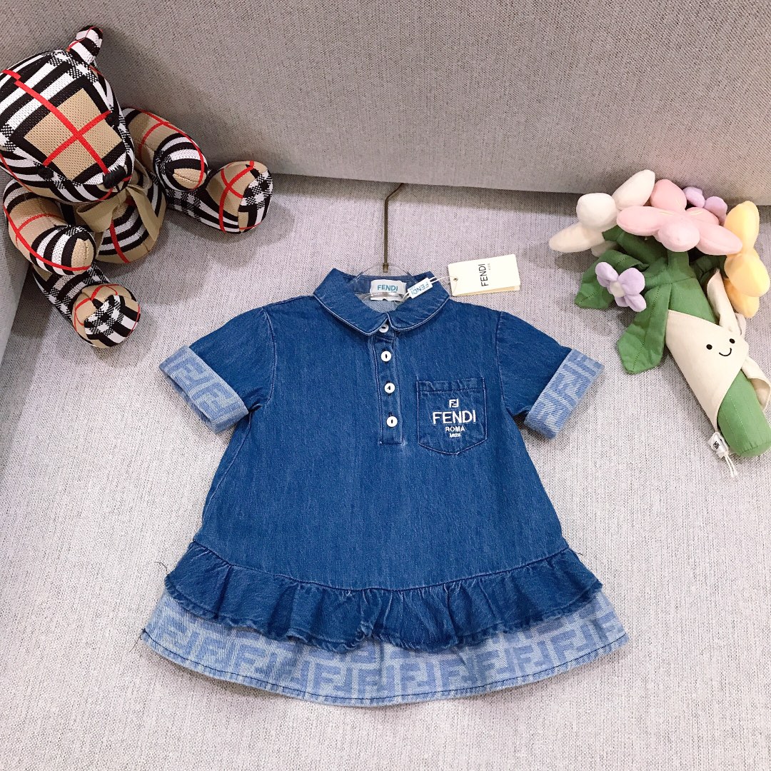 Alta costura solo cambio de talla. Tallas: 70-150. Vestido vaquero FEND* de cuello pequeño vuelto, suave y delicado, es…