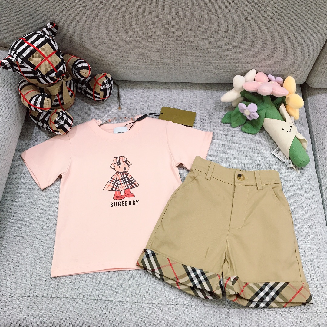 Alta costura solo cambio de talla. Tallas: 90-150 BURBERR* conjunto [camiseta de algodón puro con osito de agua + panta…