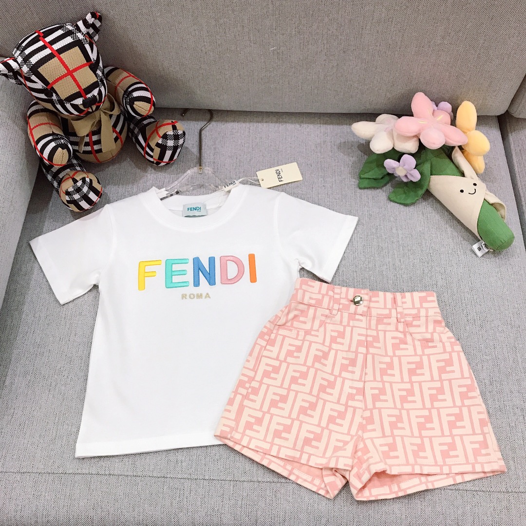 Alta costura solo cambio de talla. Tallas: 90-150. FEND* [camiseta de manga corta de algodón puro + pantalones cortos v…