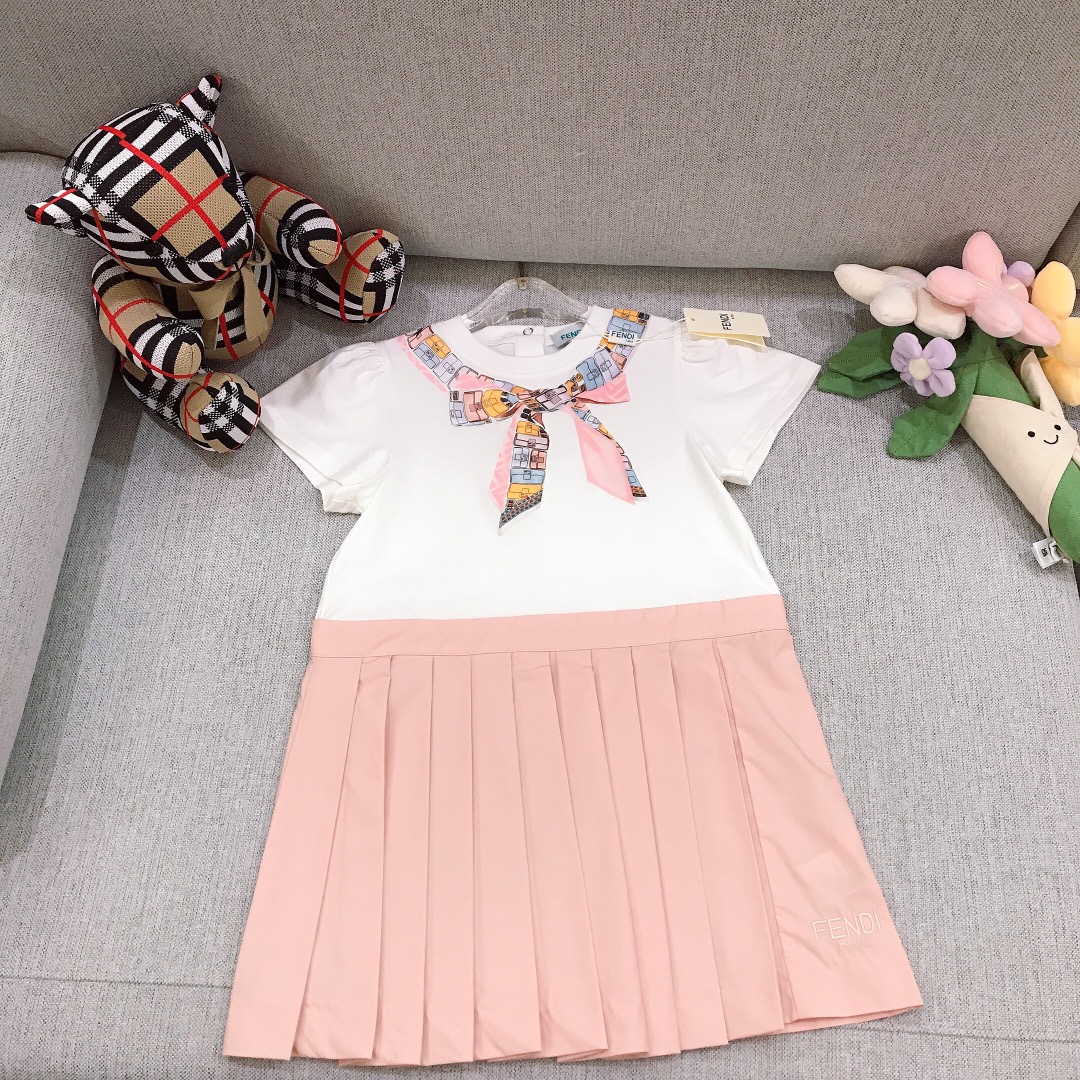 Alta costura solo cambio de talla FEND* estampado de bufanda plisado vestido colegial elegante blanco de alta calidad c…