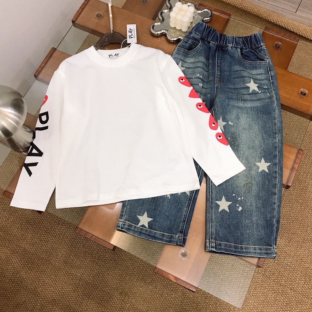 Alta costura solo cambio de talla Tallas: 110-160 PLAY Conjunto 【Camiseta de manga larga con corazón + Pantalones vaque…