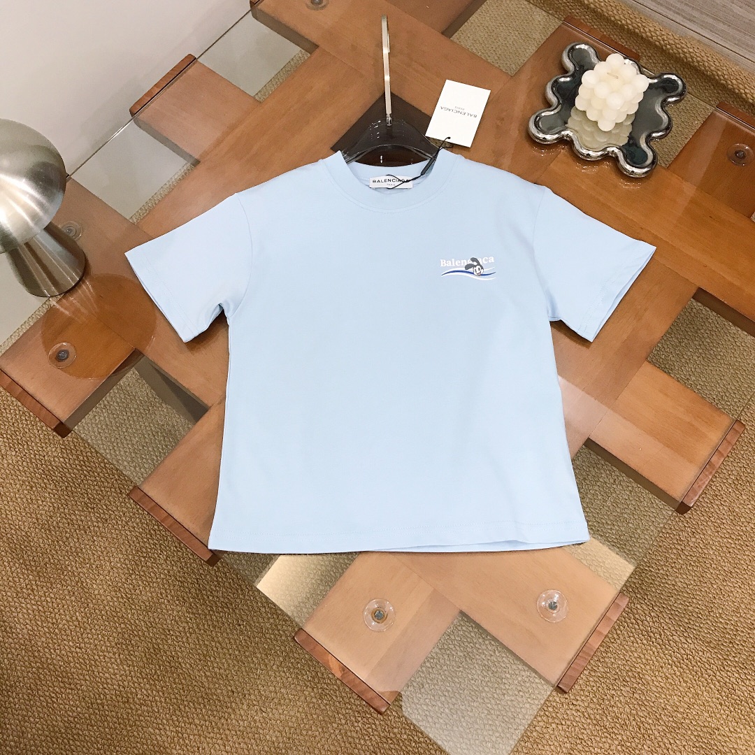 Alta costura solo cambio de talla Balenciag* 🌊 Camiseta de cuello redondo, algodón puro, suave y delicado, estilo refi…