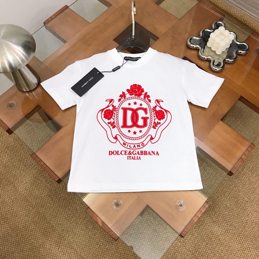 Alta costura solo cambio de talla DG Camiseta de cuello redondo, algodón puro, suave y delicado, estilo refinado～Gran l…
