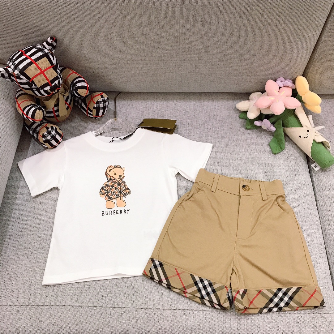 Alta costura solo cambio de talla, tallas: 90-150 BURBERR* conjunto 【Camiseta de algodón puro con osito de agua 🐻 + pa…