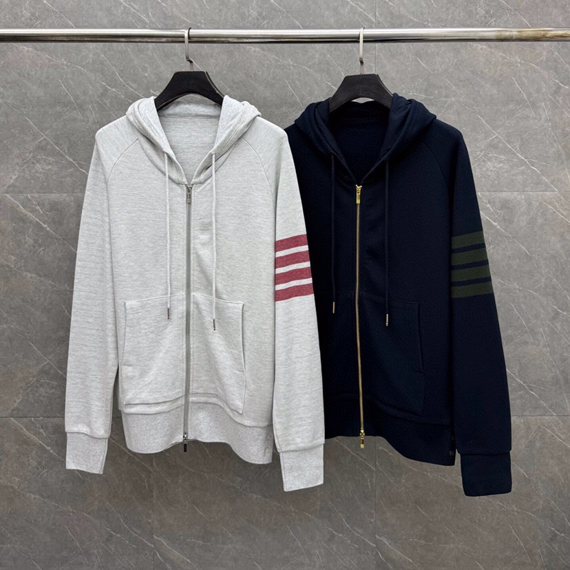 THOM BROWNE 汤姆布朗 TB 网眼朱地色织新配色拉链外套 ，连帽卫衣开衫\n码数：1-5 颜色