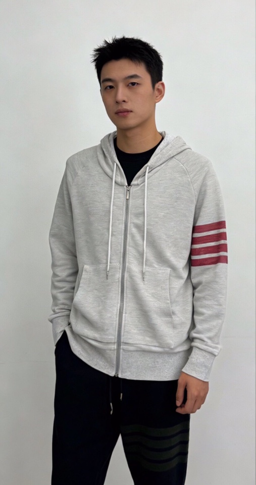 THOM BROWNE 汤姆布朗 TB 网眼朱地色织新配色拉链外套连帽套装 ，连帽卫衣开衫套装\n码数：