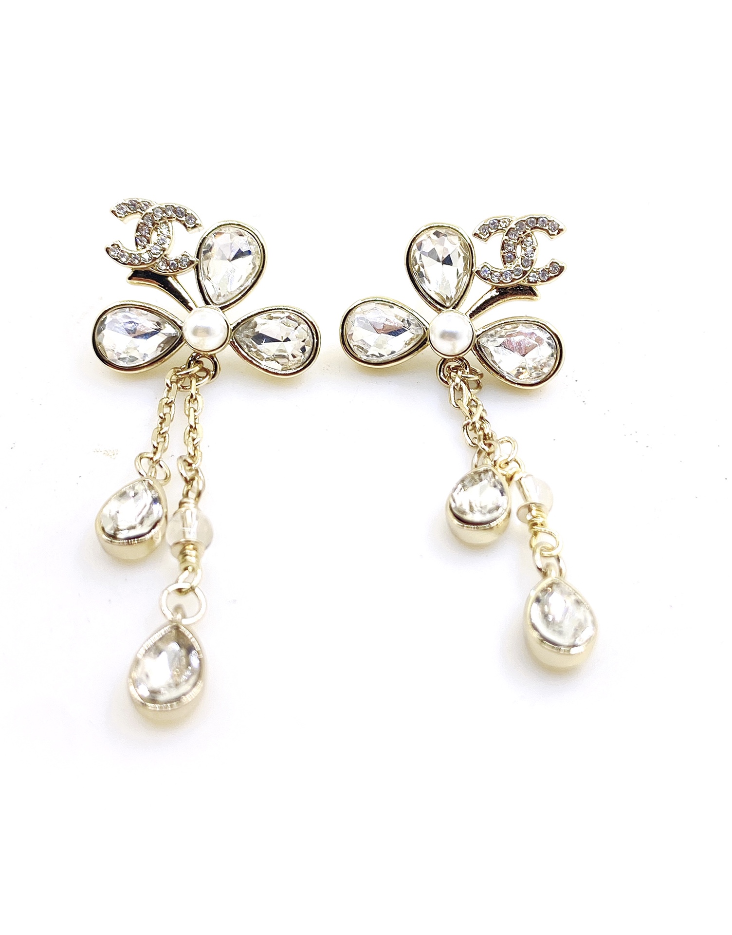 ch*nel último modelo🆕🆕 pendientes de flecos de flores de cristal】mismo material de latón que el original ZP