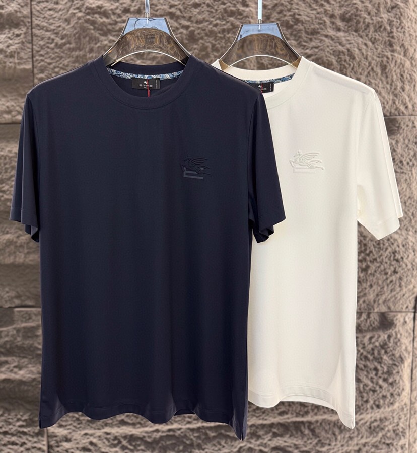 ETRO 艾绰 2026ss 早春新品男士棉质圆领短袖T恤，\n颜色: 蓝色 白色\n码数: 48 50