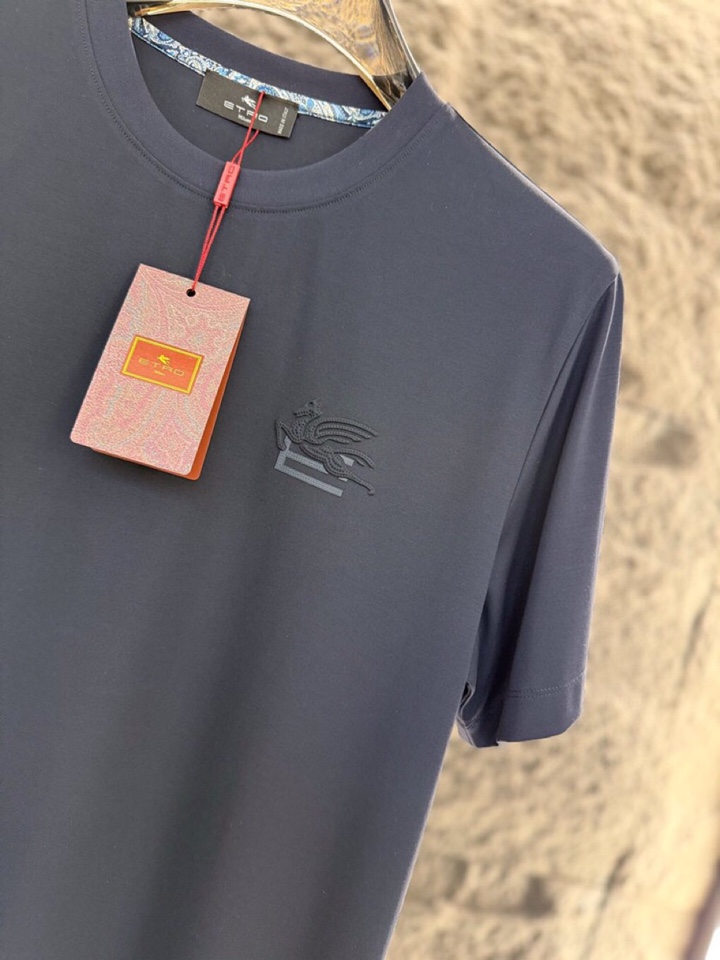 ETRO 艾绰 2026ss 早春新品男士棉质圆领短袖T恤，\n颜色: 蓝色 白色\n码数: 48 50