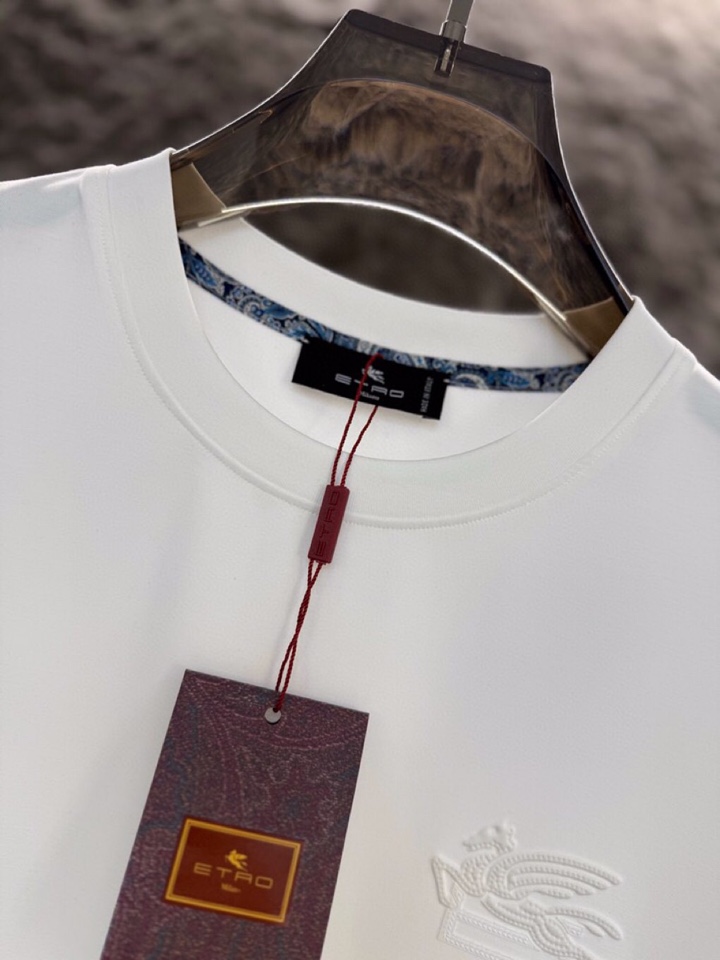 ETRO 艾绰 2026ss 早春新品男士棉质圆领短袖T恤，\n颜色: 蓝色 白色\n码数: 48 50