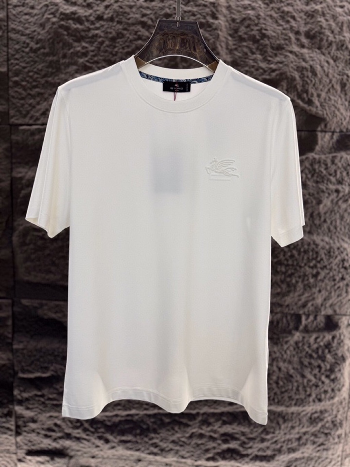 ETRO 艾绰 2026ss 早春新品男士棉质圆领短袖T恤，\n颜色: 蓝色 白色\n码数: 48 50