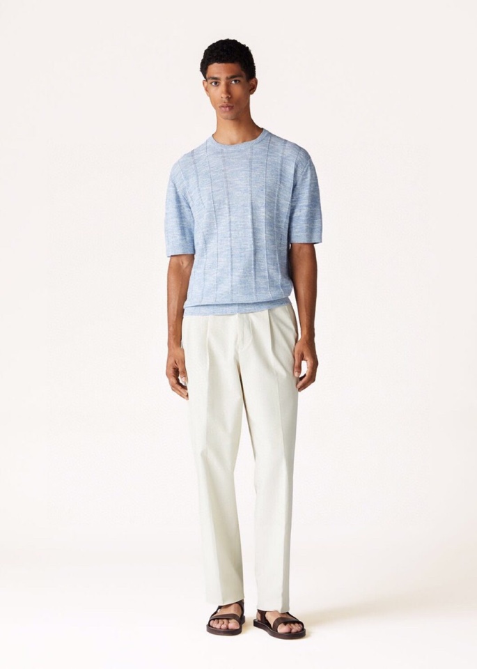 loro Piana 诺悠翩雅loro Pianass 早春新品\nTori男士短袖圆领T恤针织衫，亚麻