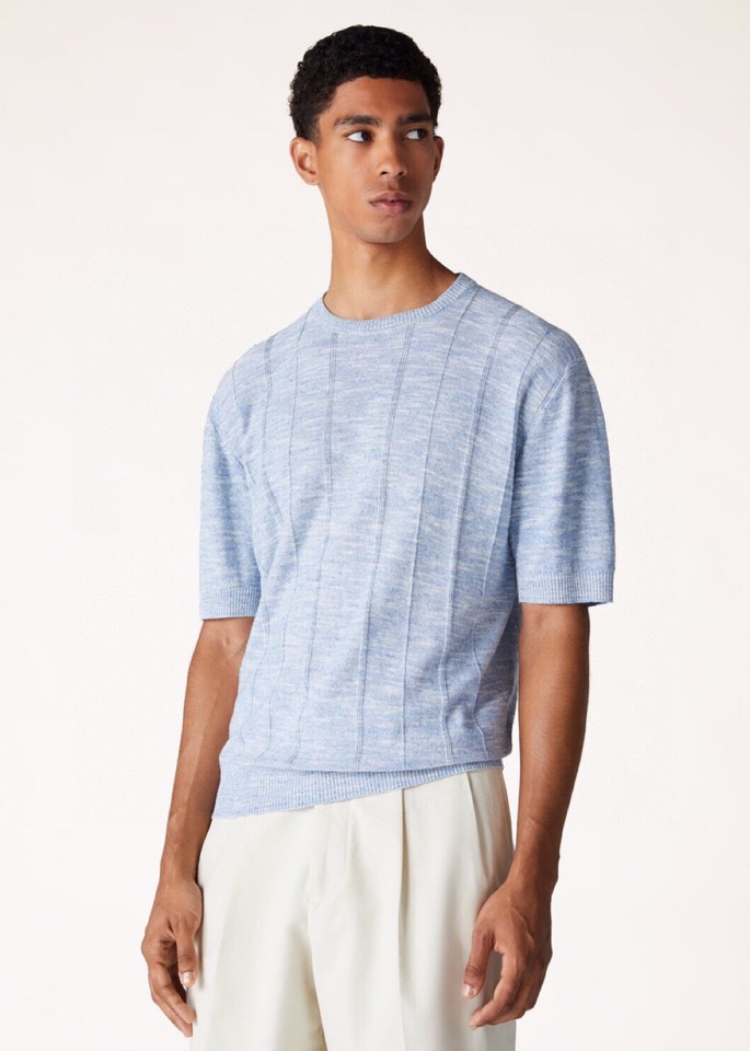 loro Piana 诺悠翩雅loro Pianass 早春新品\nTori男士短袖圆领T恤针织衫，亚麻