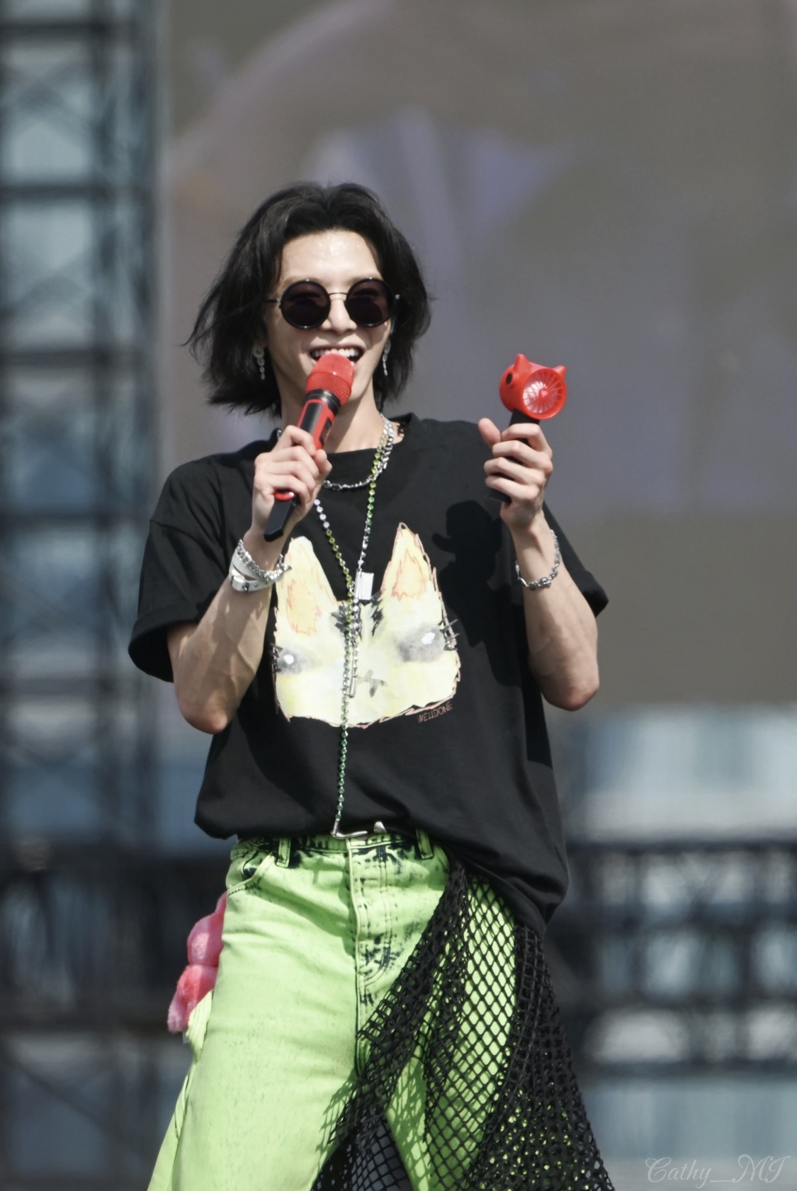 W179# Welldone Concierto de Hua Chenyu Mismo Modelo Camiseta de Manga Corta con Estampado de Gato de Dibujos Animados T…