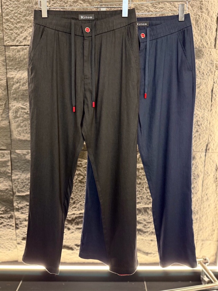 kiton 奇顿 2026ss 春夏新品\n男士亚麻材质休闲裤 \n颜色:黑色、蓝色\n尺码:48 50