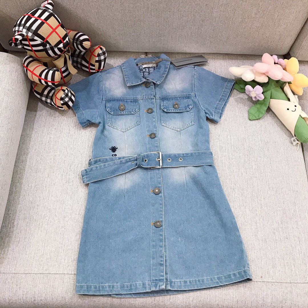 Solo cambio de talla de alta costura Tamaño: 100-150 DIO * Vestido de mezclilla azul claro lavado de alta calidad con s…