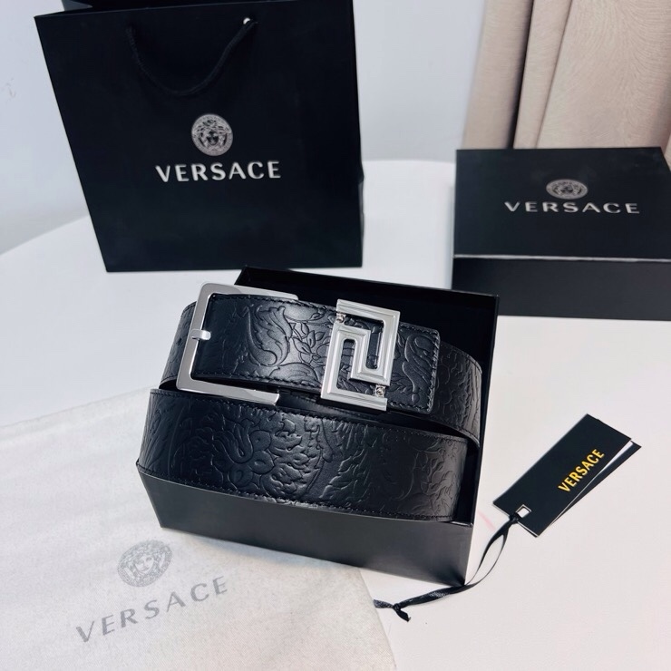 Versace 宽度：𝟰 𝟬𝗰𝗺 范思哲 VERSACE « 配全套 原包装 » 进口 小牛皮+精品纯铜扣 针扣系列 官网新款压花对版开模