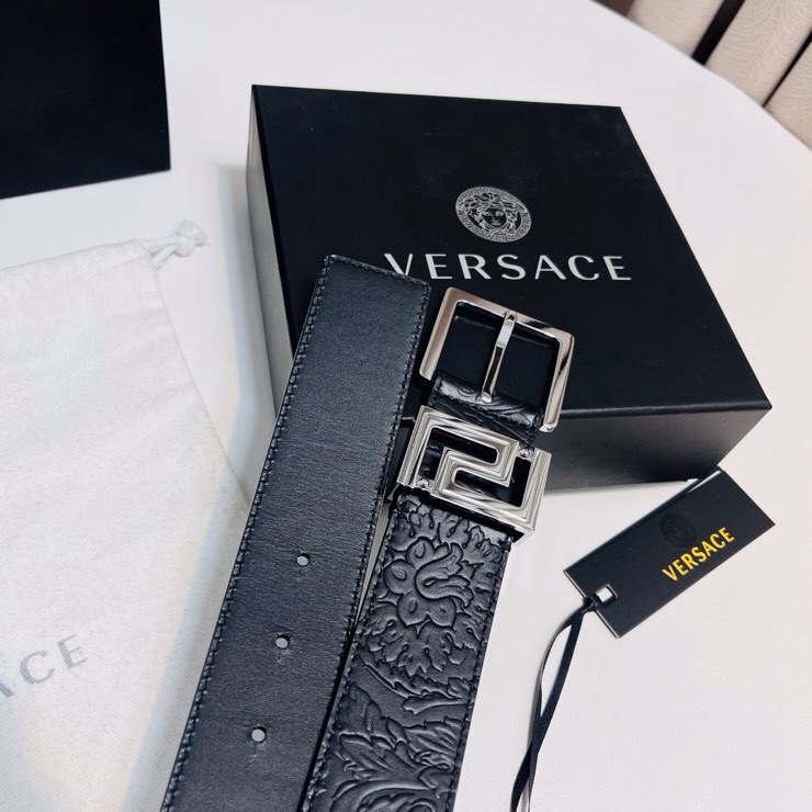 Versace 宽度：𝟰 𝟬𝗰𝗺 范思哲 VERSACE « 配全套 原包装 » 进口 小牛皮+精品纯铜扣 针扣系列 官网新款压花对版开模