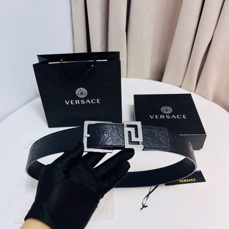 Versace 宽度：𝟰 𝟬𝗰𝗺 范思哲 VERSACE « 配全套 原包装 » 进口 小牛皮+精品纯铜扣 针扣系列 官网新款压花对版开模