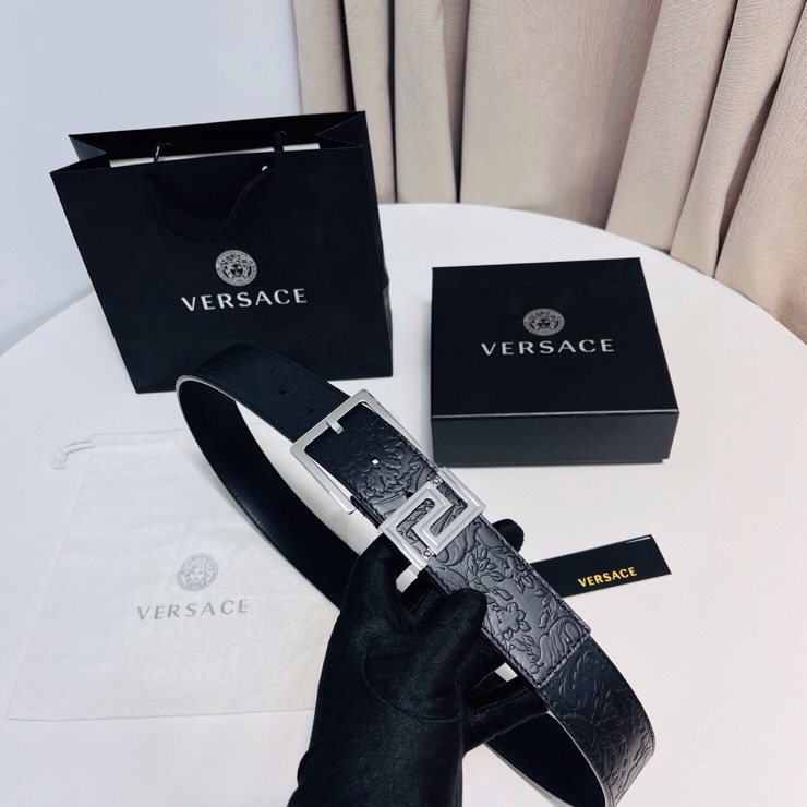 Versace 宽度：𝟰 𝟬𝗰𝗺 范思哲 VERSACE « 配全套 原包装 » 进口 小牛皮+精品纯铜扣 针扣系列 官网新款压花对版开模