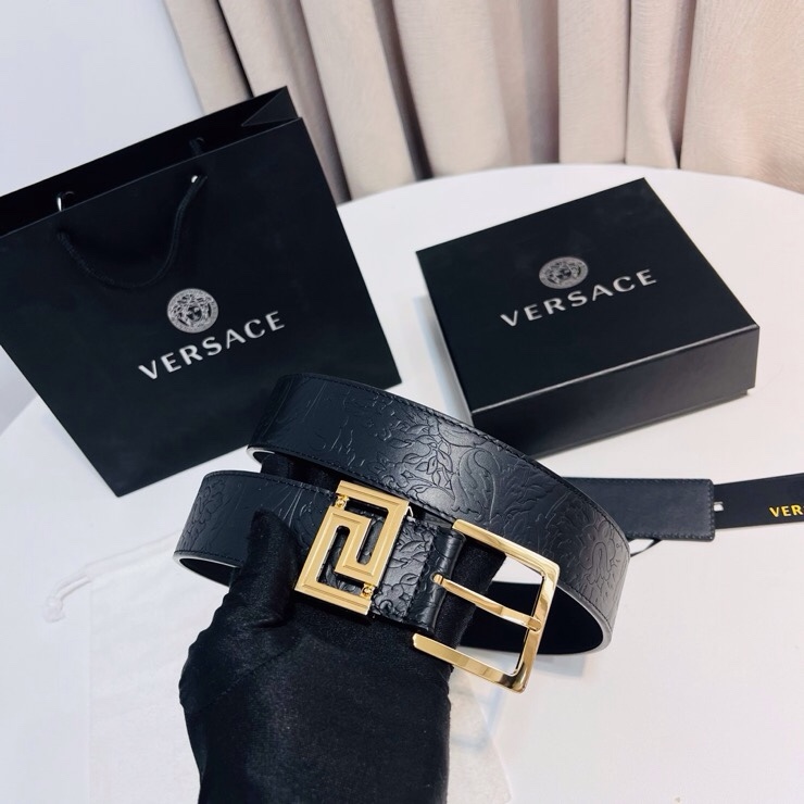 Versace 宽度：𝟰 𝟬𝗰𝗺 范思哲 VERSACE « 配全套 原包装 » 进口 小牛皮+精品纯铜扣 针扣系列 官网新款压花对版开模