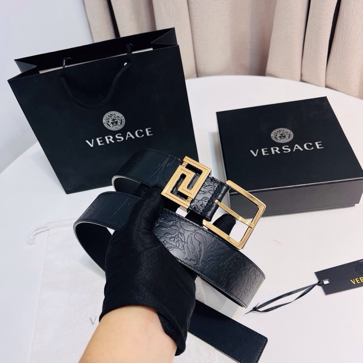 Versace 宽度：𝟰 𝟬𝗰𝗺 范思哲 VERSACE « 配全套 原包装 » 进口 小牛皮+精品纯铜扣 针扣系列 官网新款压花对版开模