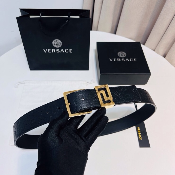 Versace 宽度：𝟰 𝟬𝗰𝗺 范思哲 VERSACE « 配全套 原包装 » 进口 小牛皮+精品纯铜扣 针扣系列 官网新款压花对版开模