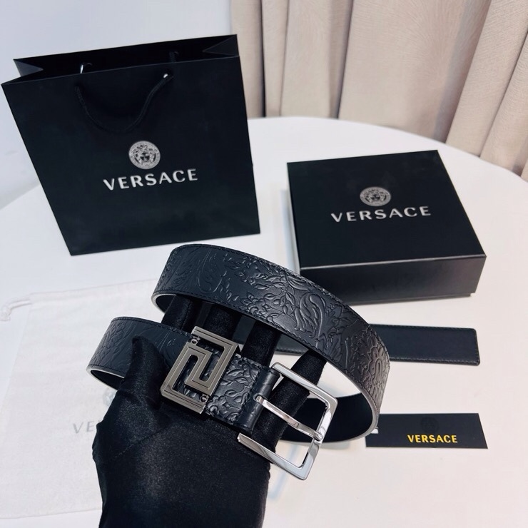 Versace 宽度：𝟰 𝟬𝗰𝗺 范思哲 VERSACE « 配全套 原包装 » 进口 小牛皮+精品纯铜扣 针扣系列 官网新款压花对版开模