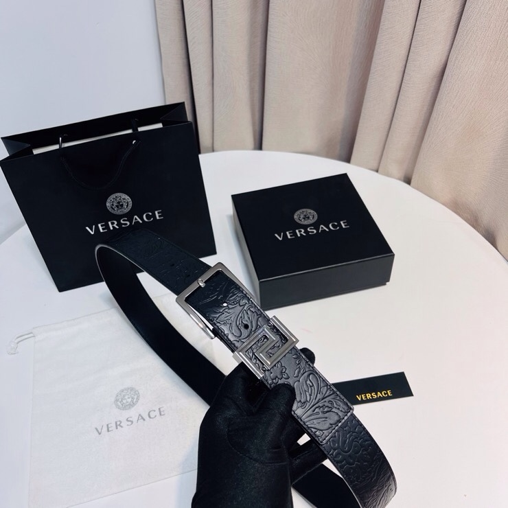 Versace 宽度：𝟰 𝟬𝗰𝗺 范思哲 VERSACE « 配全套 原包装 » 进口 小牛皮+精品纯铜扣 针扣系列 官网新款压花对版开模